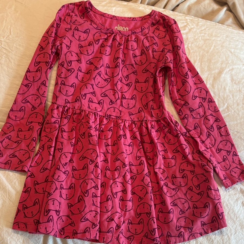 Adorable Pink Cat Pattern Dress